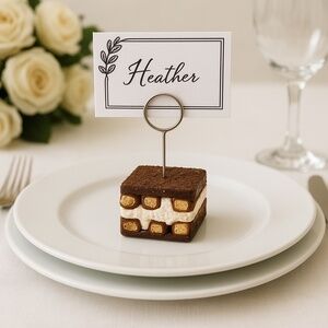 Tiramisu Place Card Holders – Set of 4 – Handmade Clay Mini Dessert Table Décor